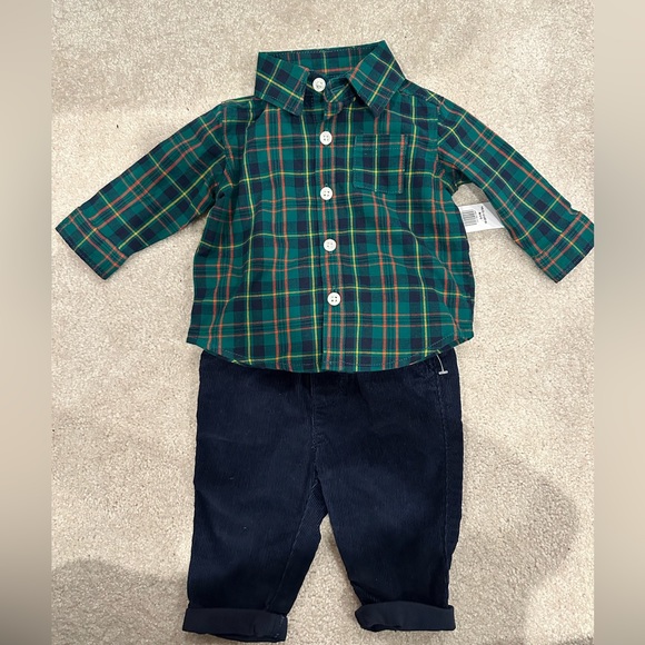 Old Navy Plaid Poplin Pocket Shirt & Corduroy Pants Set 0-3M - Picture 1 of 1